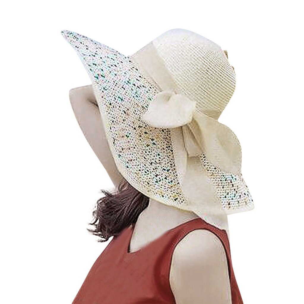 Chapeau de soleil en paille Beige à large bord pour femmes, nouvelle , pliable, plage, Beige, respirant, plein air, Gorros: Beige