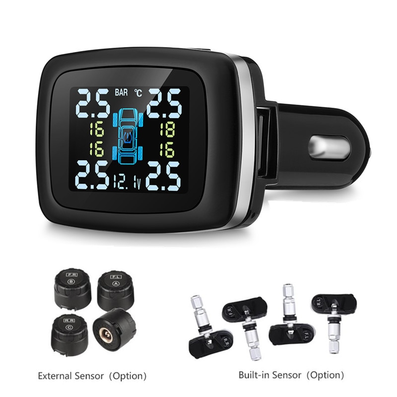 Car TPMS Tire Pressure Monitoring System Sensor USB Port Car Safety Alarm Cigarette Lighter Digital System Tire Pressure System