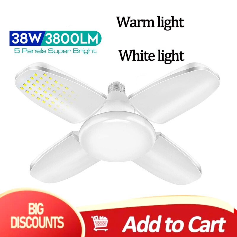 E27 led-lampen opvouwbaar ventilatorblad led-lamp verlichting voor woonkamer garage werkplaats led-lamp verstelbare verlichting