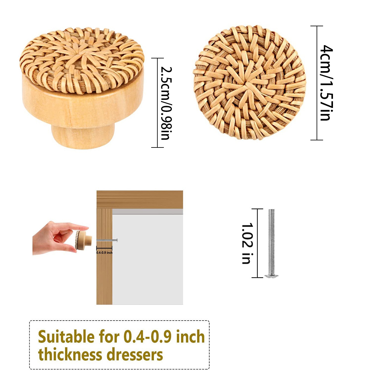 6/12PCS Rotan Houten Lade Knoppen Boho Rotan Dressoir Knoppen Ronde Handgemaakte Kasten Dressoir Handgrepen Kast Kastdeur Pull