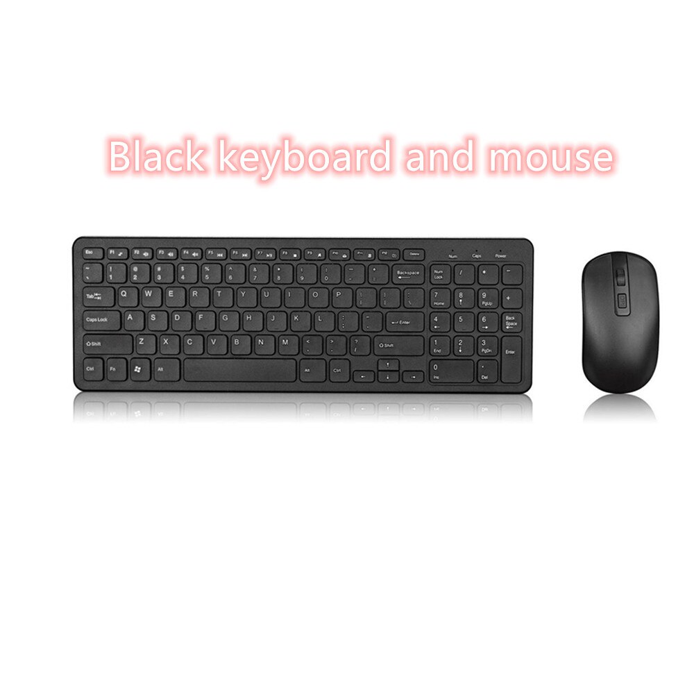 1000 DPI USB optical high-speed 2.4G receiver ultra-thin wireless office gaming keyboard and mouse set, suitable for PC laptops: Black suit