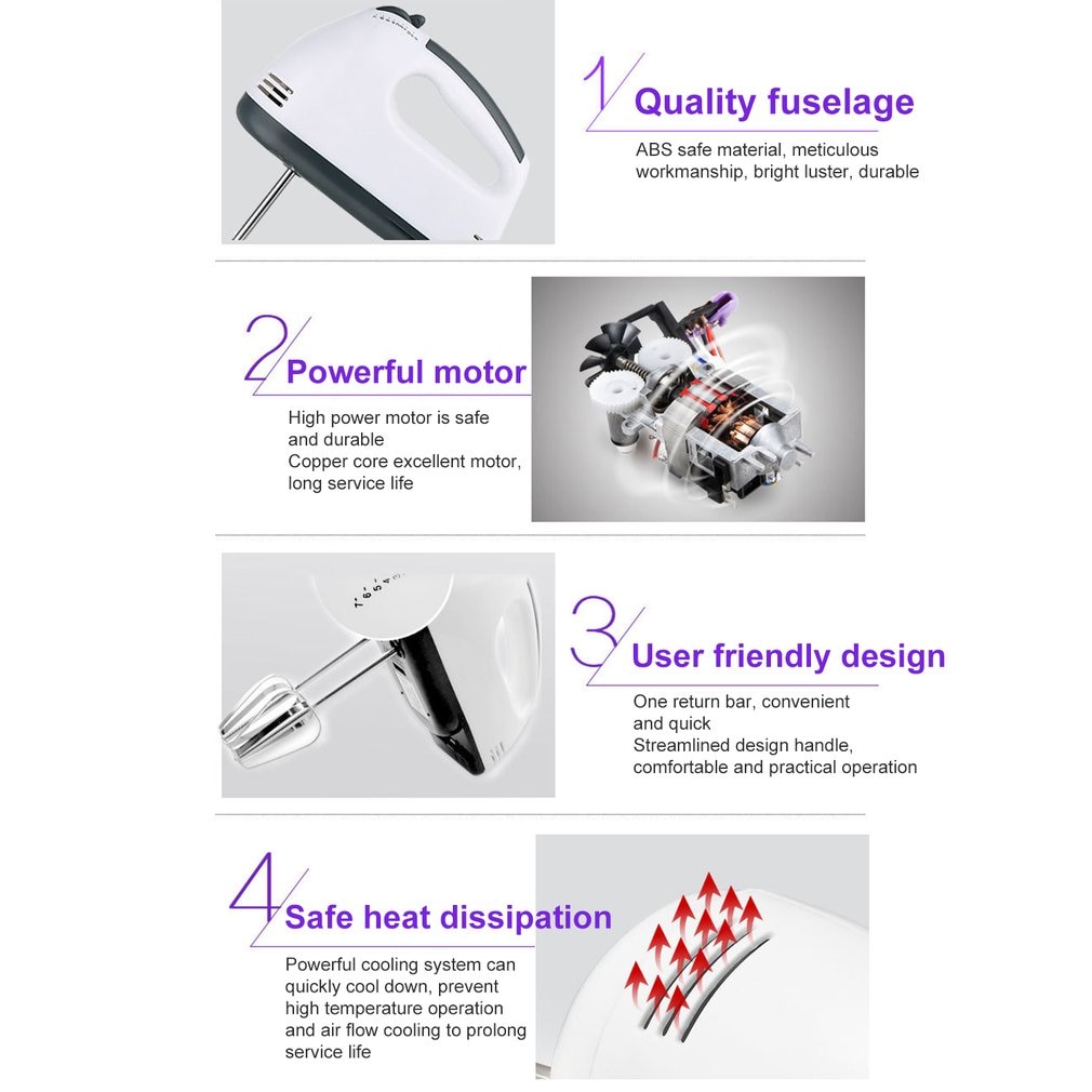 Manual Mini Blender 7 Speed Dough Hand Mixer Food Blender Multifunctional Food Processor Electric Kitchen Mixer