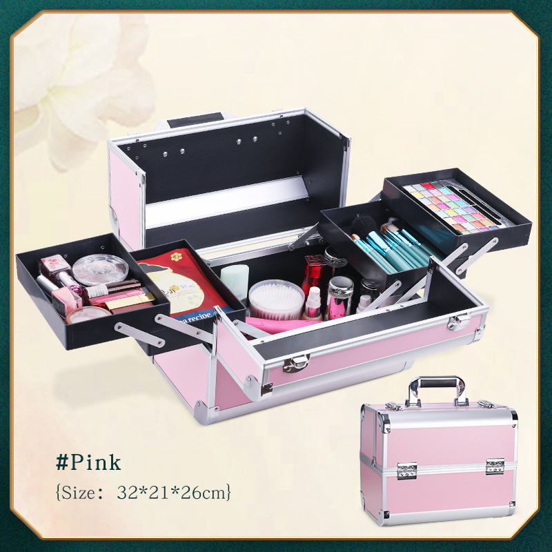 Makeup Train Box With Adjustable 4 Trays Makeup Box Makeup Storage Box With Lock And Compartment: SKY BLUE
