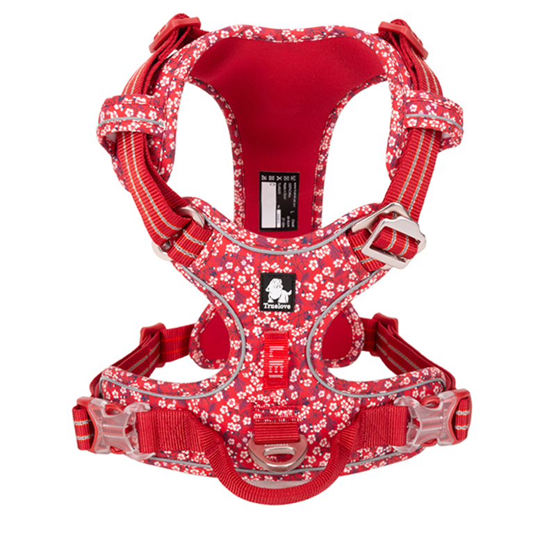 Truelove Floral Hund Harness mit Griff Baumwolle Pet Harness für Small Medium Large Hunde Katzen Weiche Baumwolle Atmungsaktiv Reflektierende: poppy red / XS