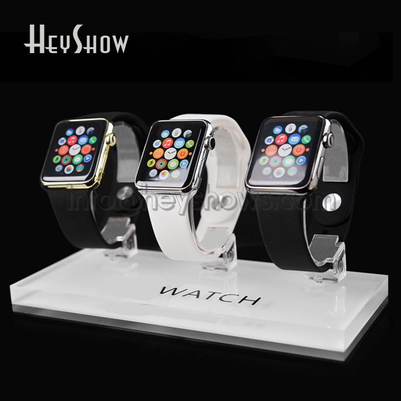 3 in 1 universel gennemsigtig apple watch display stand akryl smart watch holder klar iwatch show base til detailbutik