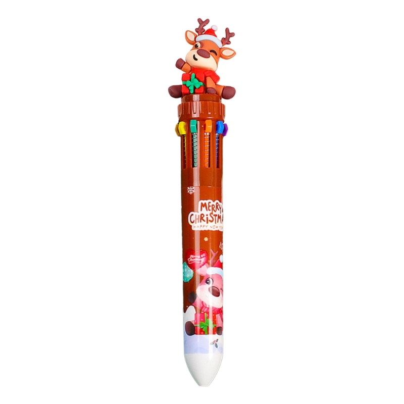 Weihnachtskugelschreiber, einziehbarer mehrfarbiger Stift, 10 Farben in 1 für freundlicher: Weiß