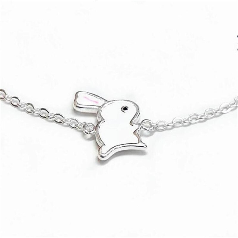 Conejo blanco suave y bonito, joyería de plata de ley 925, joyería con personalidad, pulseras populares de animales epoxi SB180