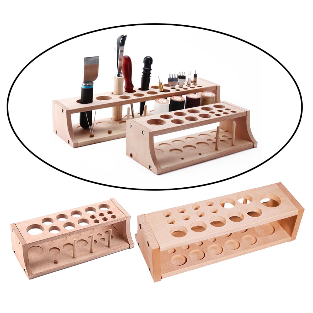 Wooden Leathercraft Tools Stand Holder Leather Punch Stamping Tool Box for Brush