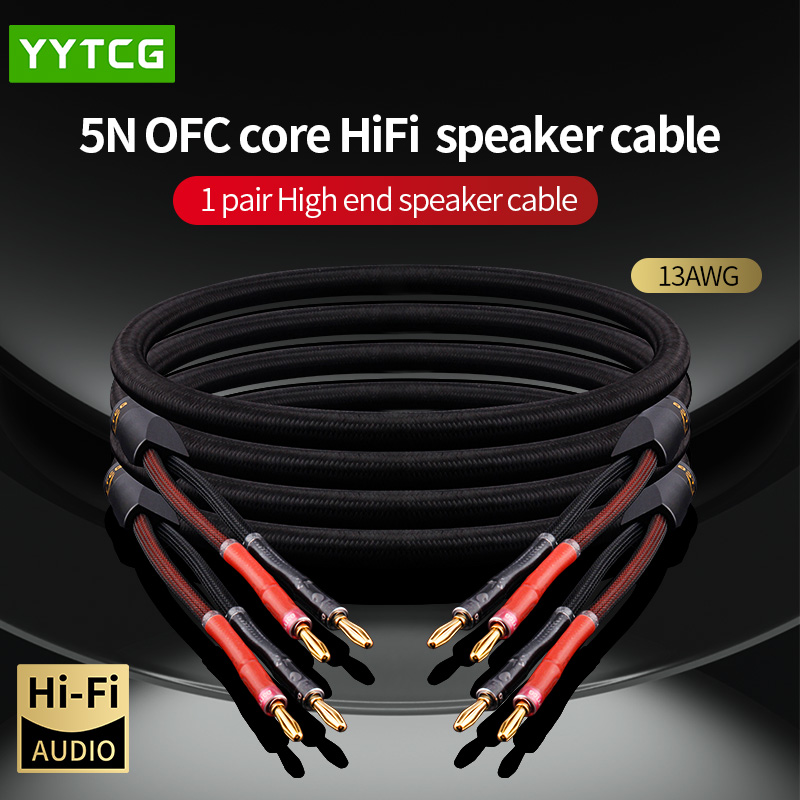 Ett par hifi høyttalerkabel høy-slutt lydforsterkerkabel høy renhet oksygenfri kobber med banan 24k gullplugg y-pluggkabel