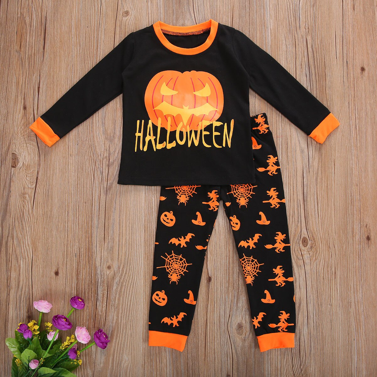 Infant Baby Halloween Pajamas, Jogger Pants Suit, Pumpkin Spider Printed Round Neck Long Sleeve Sleep Trousers2Pcs