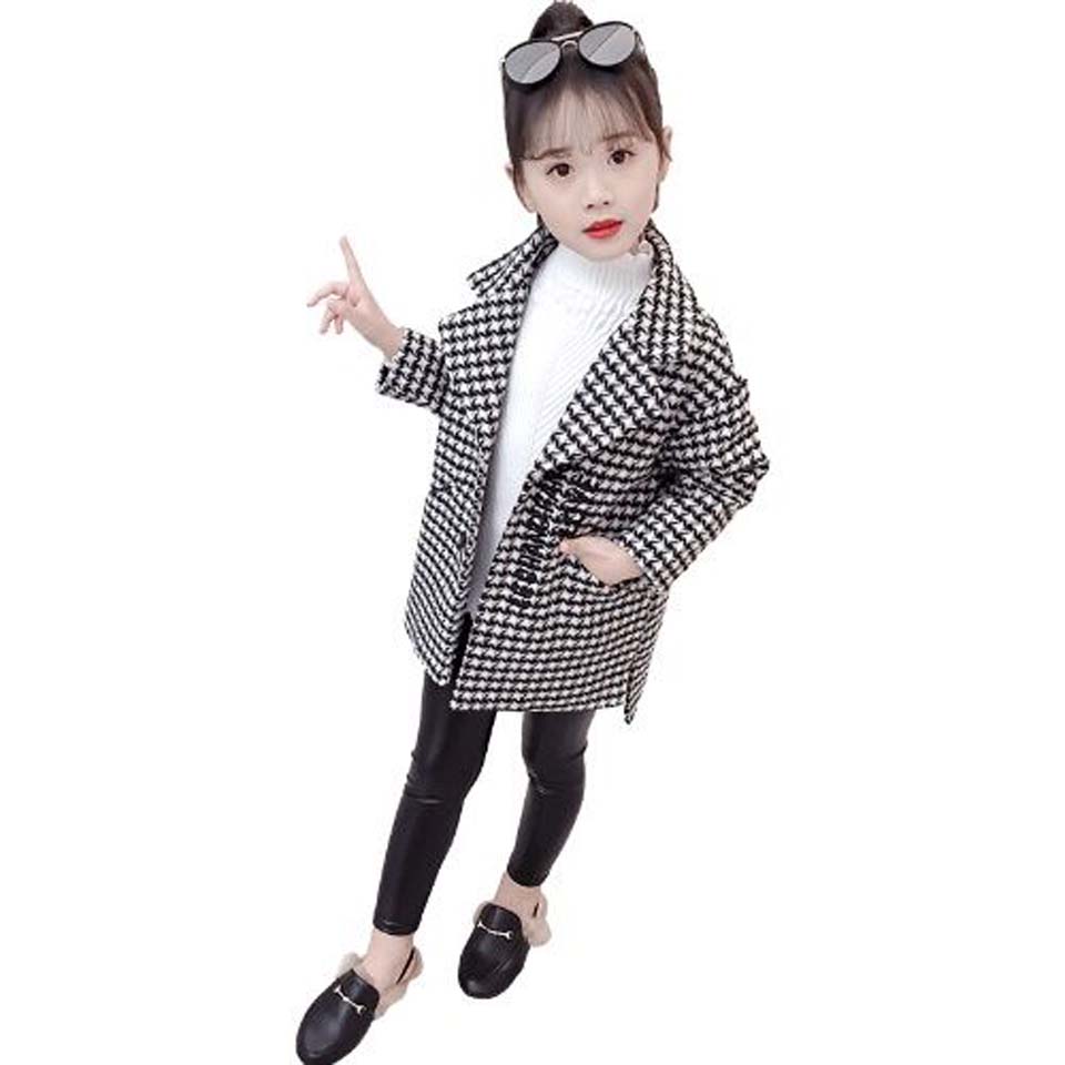 Veste coupe-vent en laine pour fille, manteau Long d'hiver, automne, vêtements chauds d'extérieur, Plaid, 020: 6