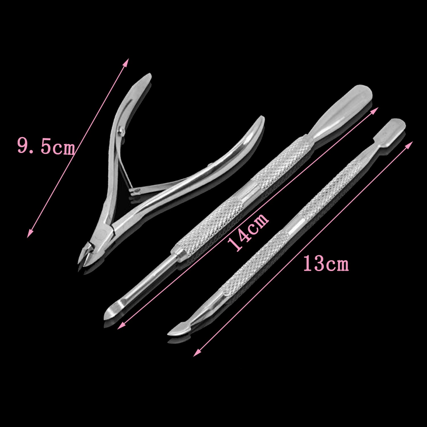 Juego de 3 pinzas de cutícula de acero inoxidable, removedor de cutículas, tijera, cortador de uñas, Kit de herramientas de manicura