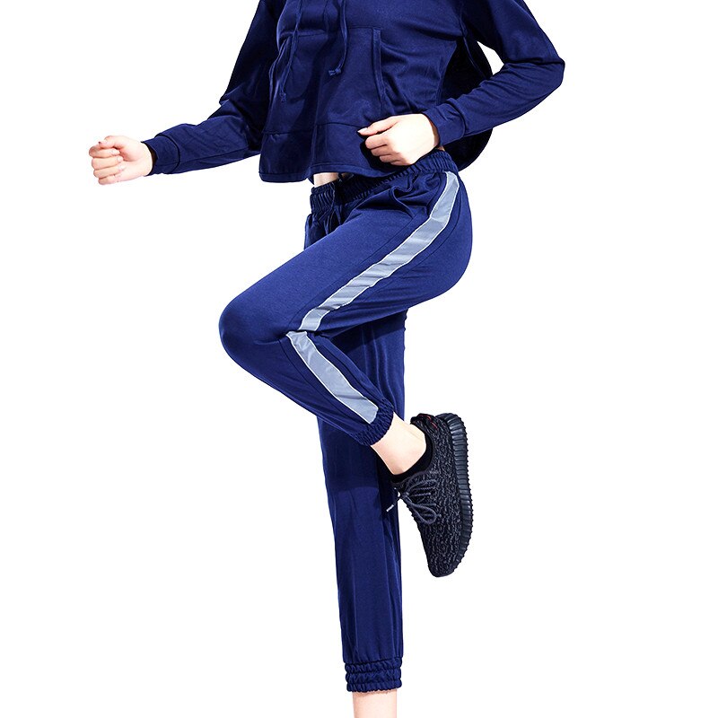 Ativa das mulheres Cordão Listrado Perna Corrida Sweatpants Calças 2019 Lady Gym Workout Fitness Excercise Calças: blue / S