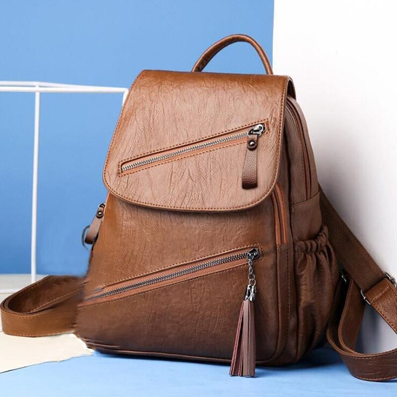 Vintage Kwasten Rugzak Vrouwen Retro Pu Leer Rugzak Grote Capaciteit Schooltas Voor Tiener Meisje Reizen: brown