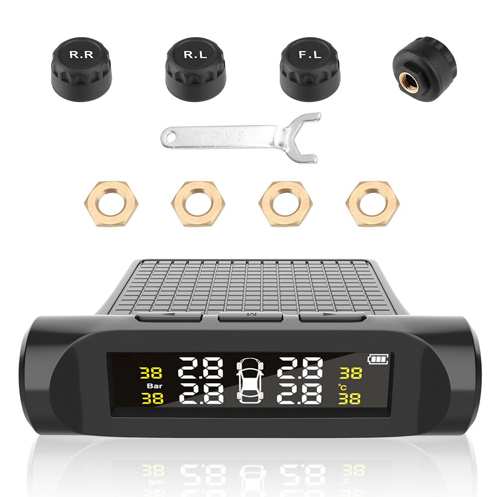 Système de surveillance de la pression des pneus de voiture, capteur TPMS, avec 4 capteurs externes, batterie, affichage numérique LCD, alarme sans fil