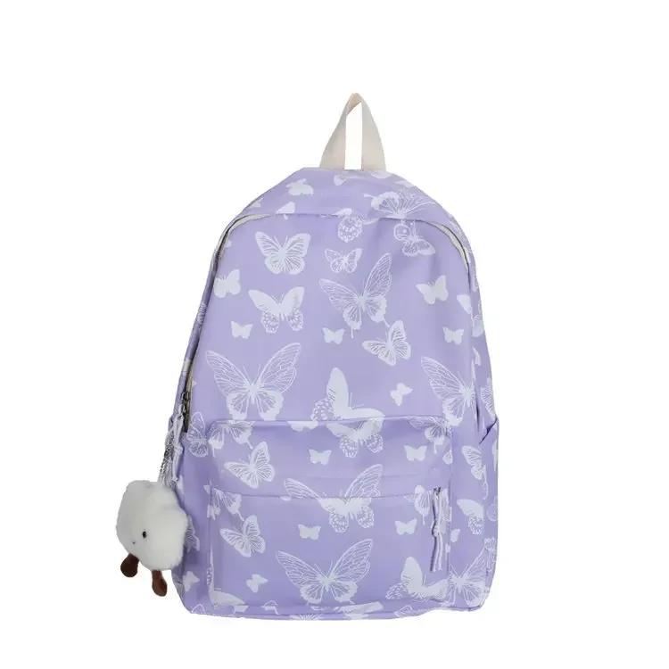 Mochila coreana con de mariposa para mujer, mochila para estudiantes, almacenamiento de libros escolares y organizador de viaje: Morado