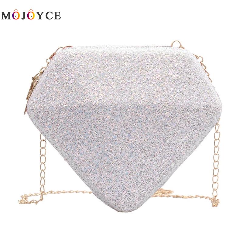 dames paillettes dur diamant en forme de sac de messager paillettes en cuir PU petite chaîne sacs à bandoulière pour les femmes: WHITE