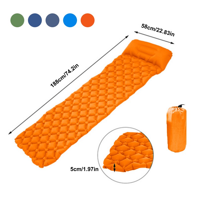 Ultra-let bærbar udendørs teltmadras oppustelig madras fugtisoleret måtte enkelt automatisk tpu oppustelig madras: Orange