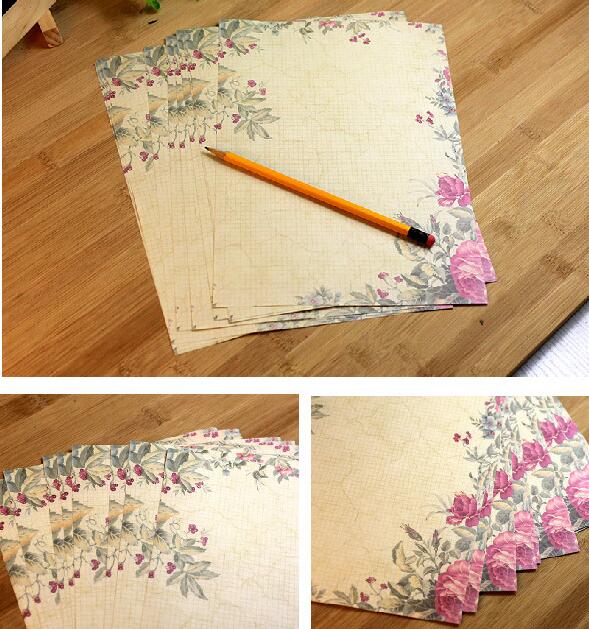 Papel de escritura Floral Vintage para escritura a mano, de flores surtidas, papel decorativo, Papel Kraft imprimible, 5 uds.: Rose