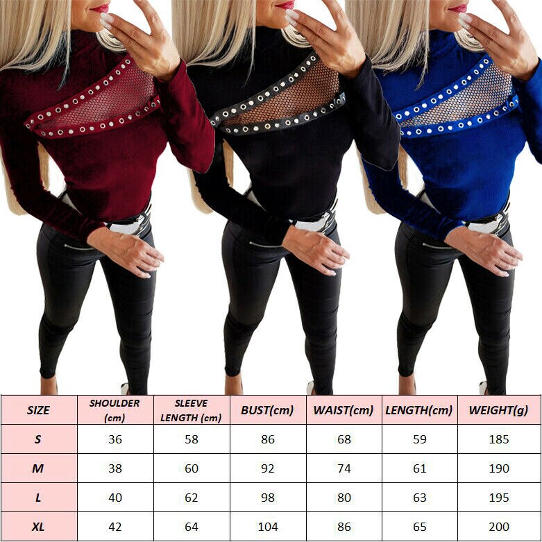 Women High Neck Tops Ladies Long Sleeve Slim Fit T Shirt Blouse Tee Plus Size