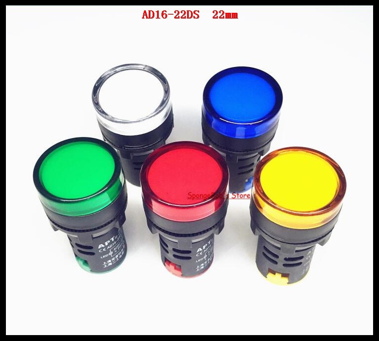 5 stks/partij AD16-22D/S 22mm Gemengde Kleur AC/DC 12 v, 24 v, 36 v, 110 v, AC220V LED Power Indicator Signal Light Pilot Lamp
