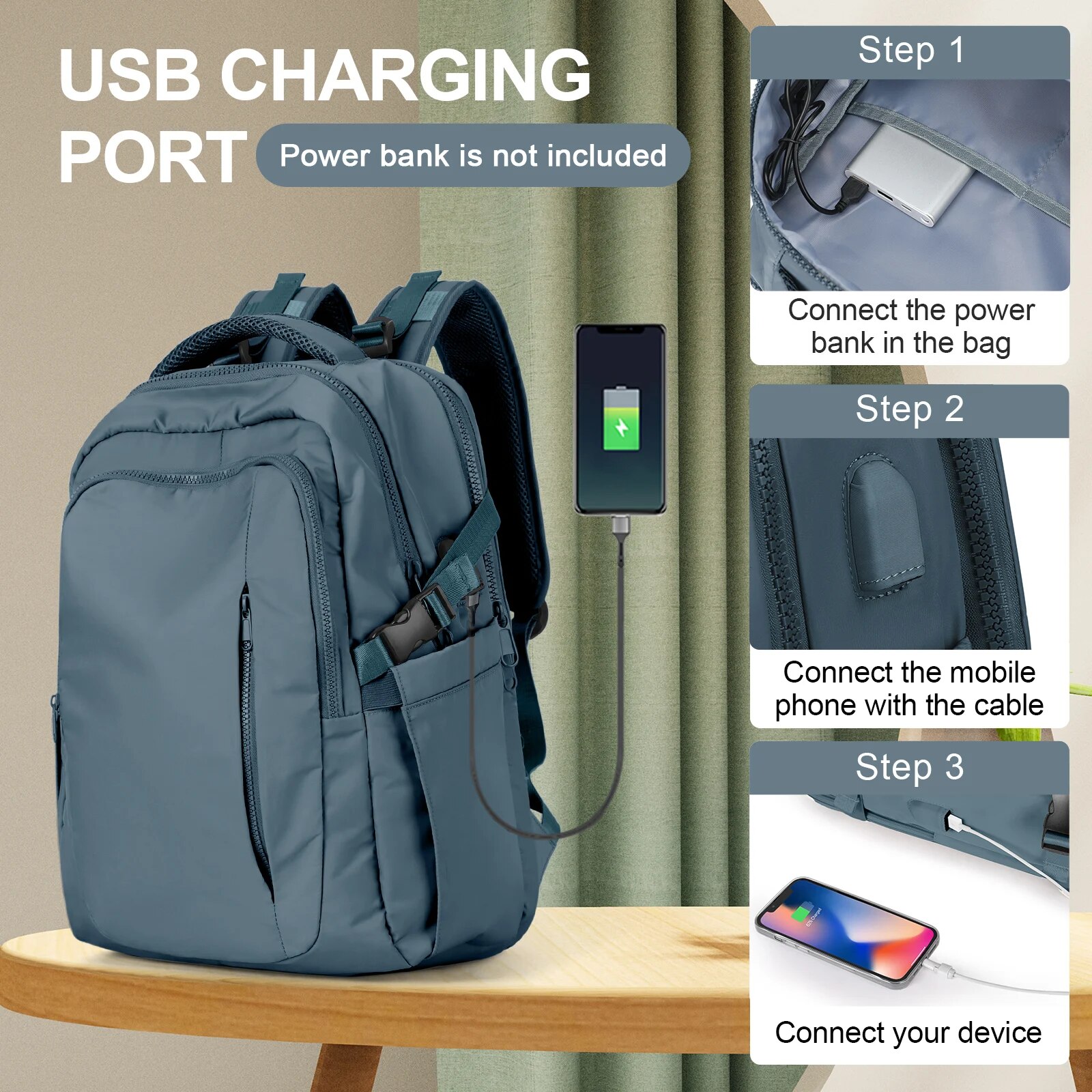 Likros heren rugzak grote capaciteit laptop rugzak met USB-poort college nylon schoolrugzak dames rugzak reisrugzakken