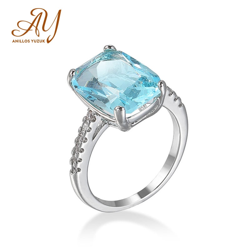 Trendy Aquamarin Ring Edelsteine Natürliche Für Schmuck Silber Ring Blau Topas Ring 925 Sterling Silber Ringe Für Frauen Engagement