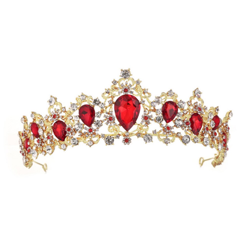 Barock vintage guld röd grön blå kristall brud smyckesset bröllop afrikanska pärlor smyckesset halsband örhängen tiara set: 1 st röd krona