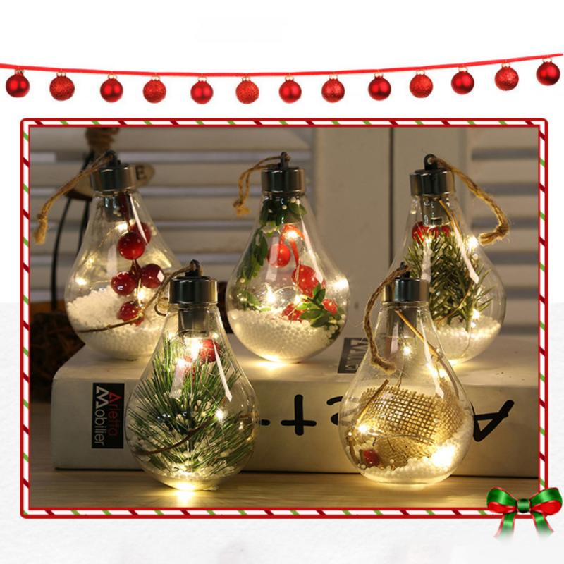 1Pc Kerst Transparante Led Lamp Bal Vorm Hangers Met Warm Wit Licht Xmas Tree Opknoping Decoratie Ornament