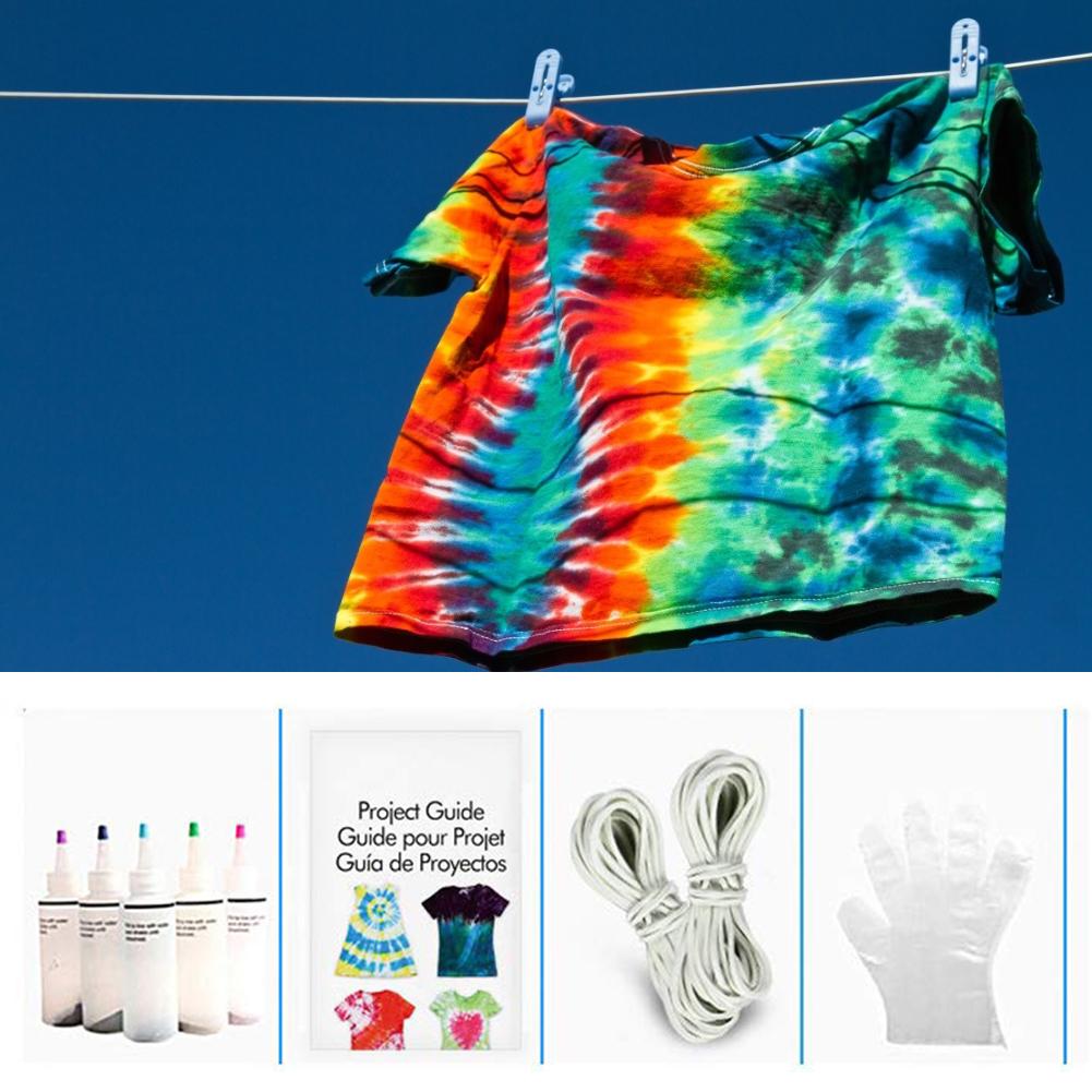 5 kleuren tie-dye kit permanente one-step kit diy verfkit voor stof textiel knutselen kunst kleding voor soloprojecten verf