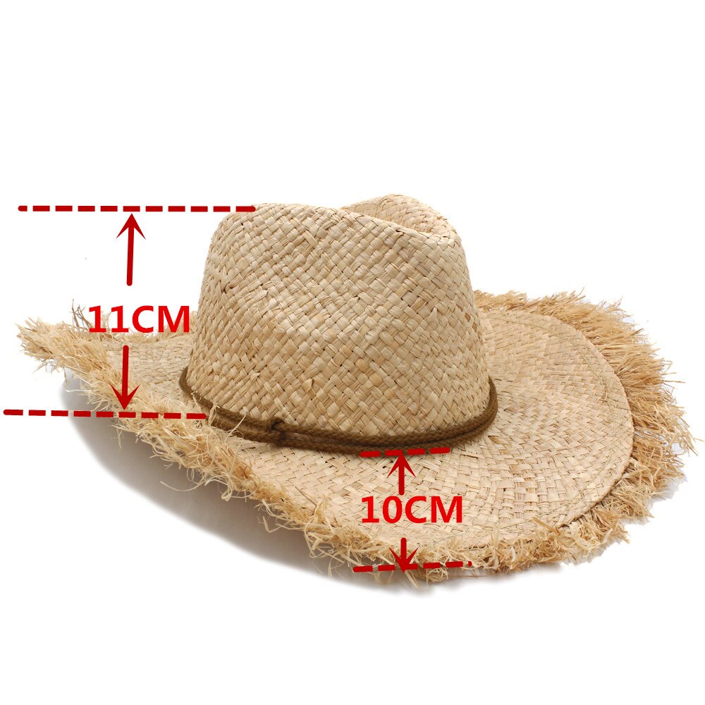 Sombrero vaquero de paja de rafia para hombre y mujer, Sombrero de verano de ala ancha, Panamá, Jazz, padrino