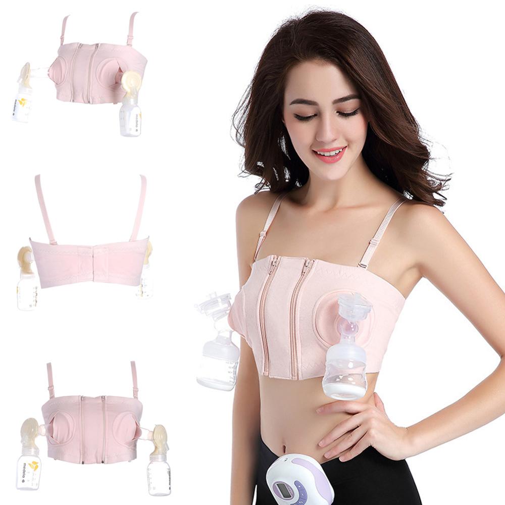 Women Hands-Free Maternity Breast Pump Bra Breastfeeding Nursing Bra Pumping Milk Bra Cotton