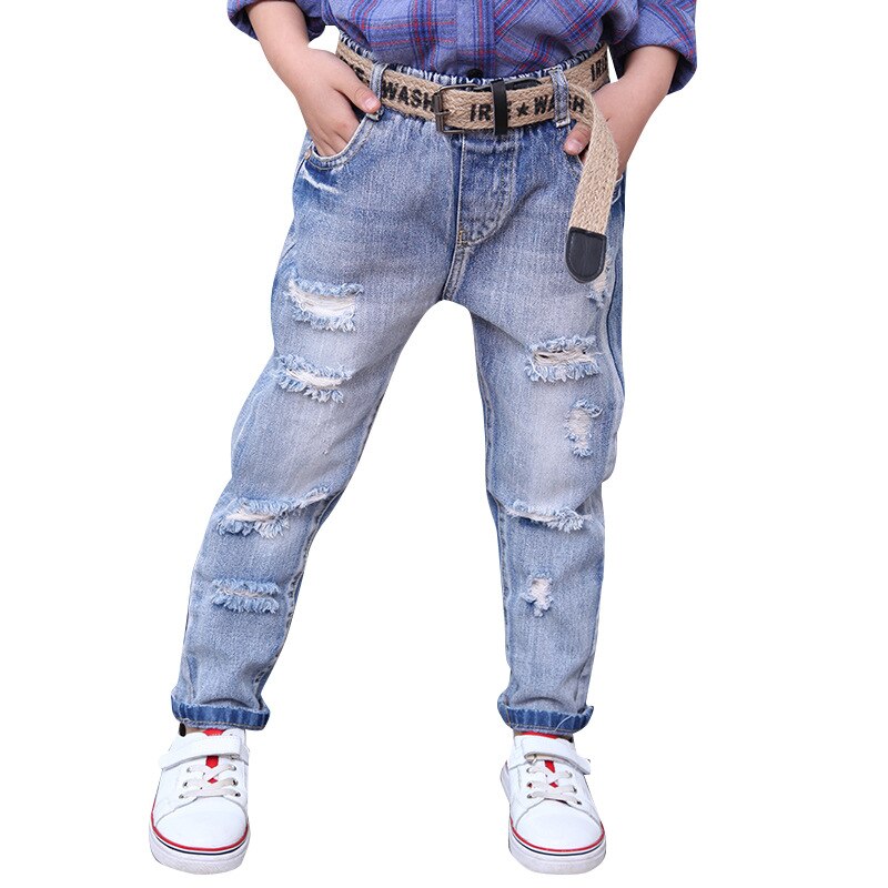Barn jeans bär trasiga hål jeans baby girl vår och höst långa trasiga byxor denim byxa barn jeans för flickor