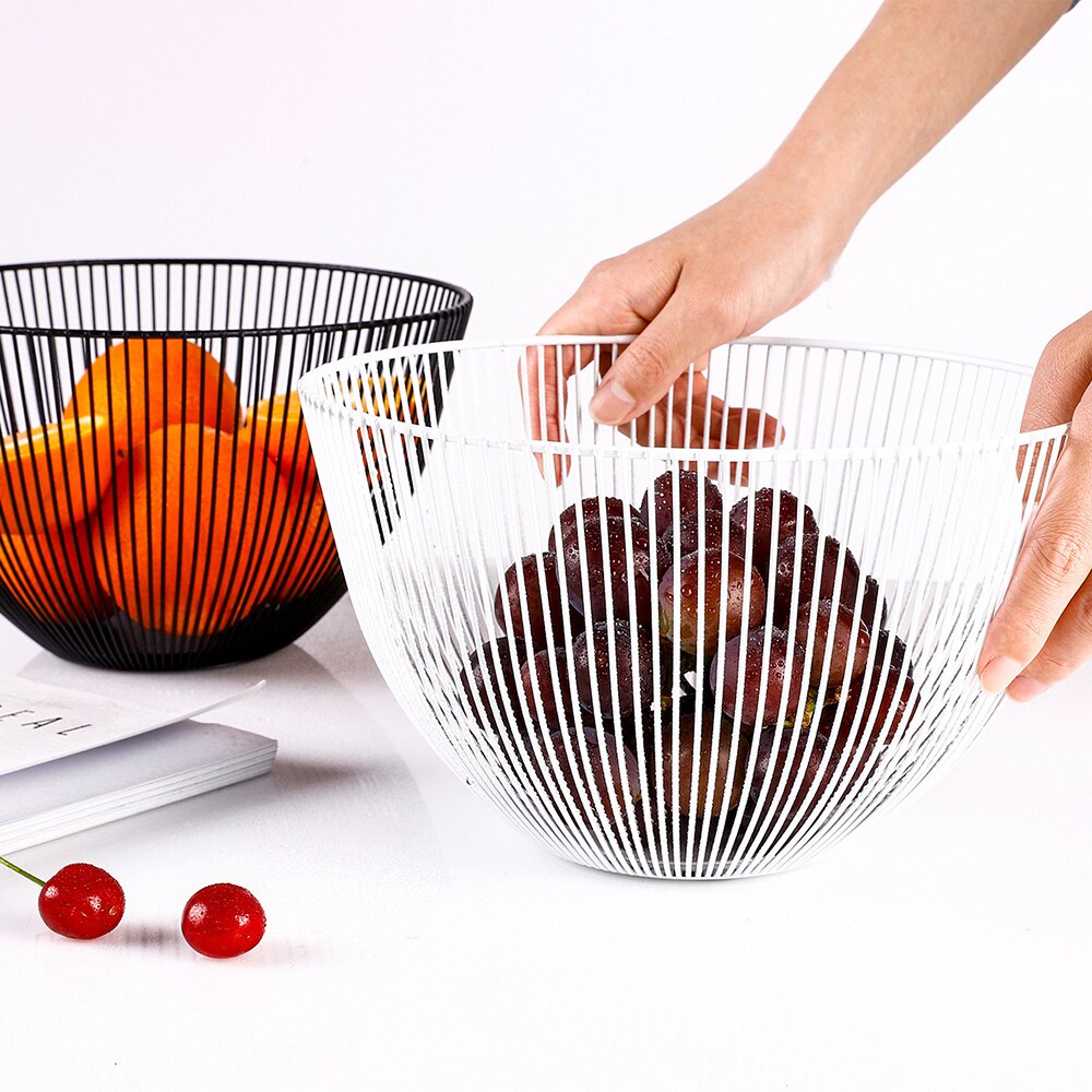 Nordic Fruit Basket Wrought Iron Modern Kitchen Storage Drain Basket Home Living Room Snack Fruit Bowl
