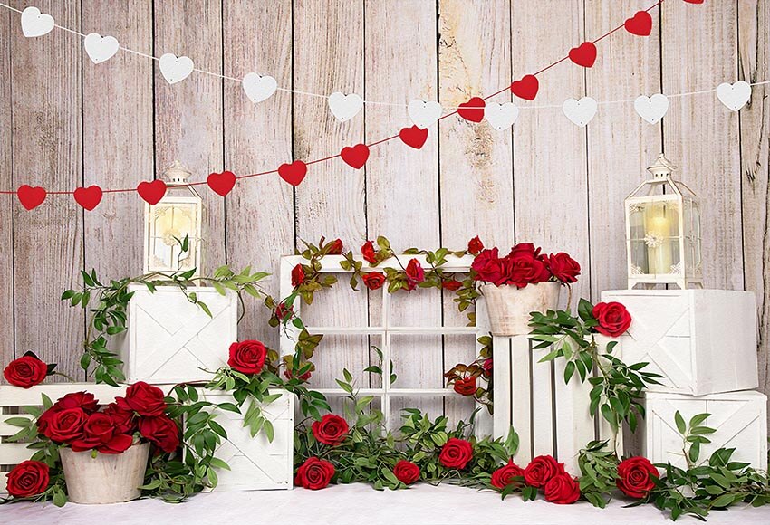 Avezano Valentijnsdag Achtergronden Baby Photo Booth Achtergronden Liefde Rose Bloemen Harten Olie Lamp Houten Muur Fotografie Studio