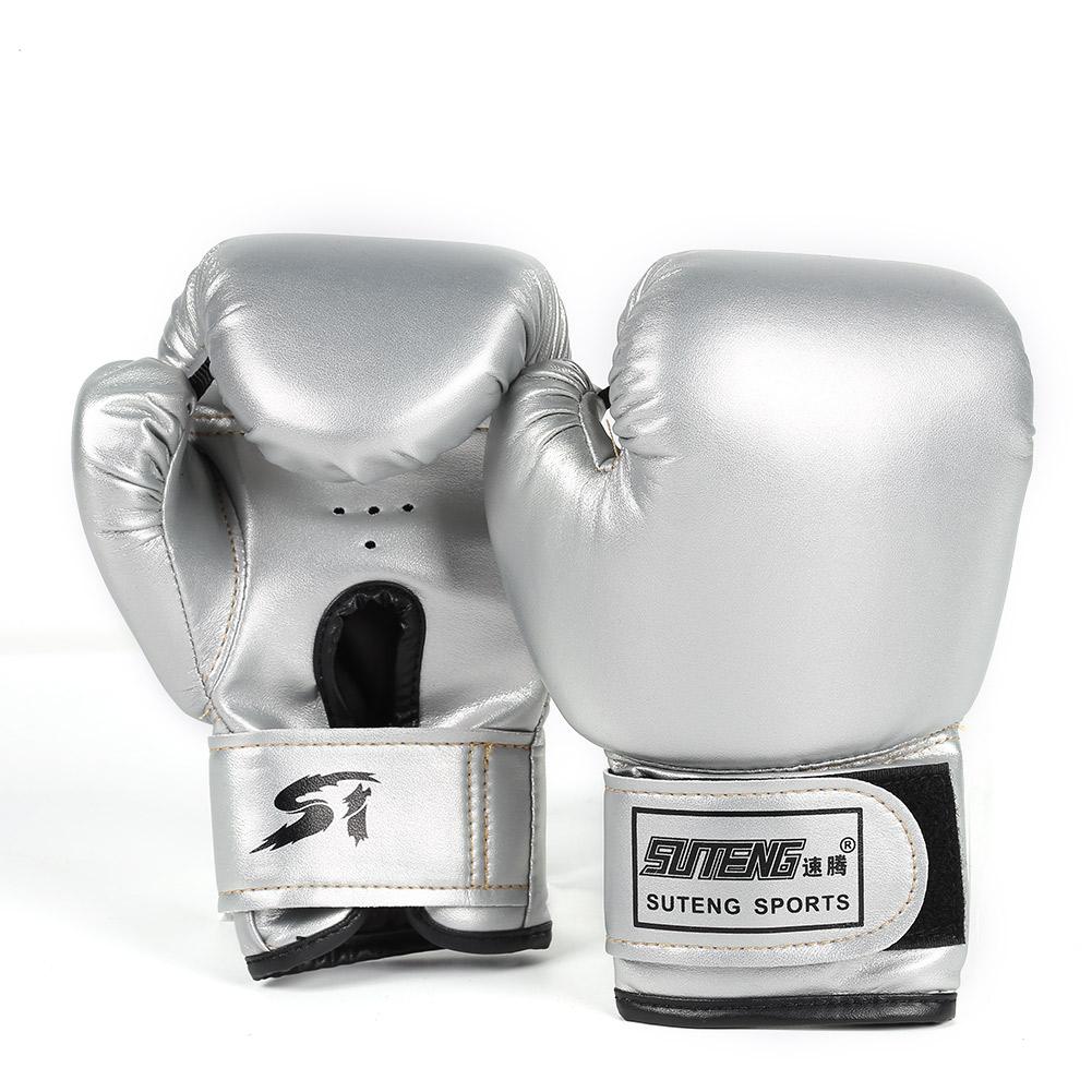 2pcs Kids Children Boxing Gloves PU Leather Kids Breathable Muay Thai Sparring Punching Karate Kickboxing Gloves: Silver