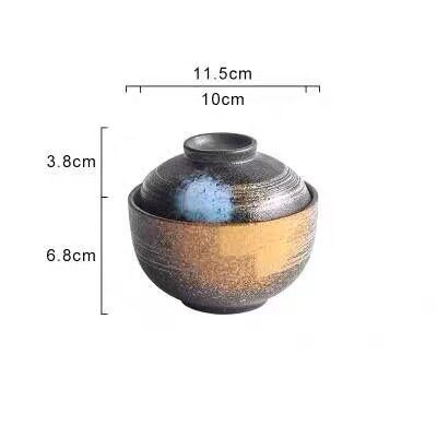 4.5/6.5 Inch Japanese Style Ceramic Dessert Stew Pot Noodle Soup Ramen Bowl Household Rice Bowl With Lid Dinnerware Set: 4.5 inch B