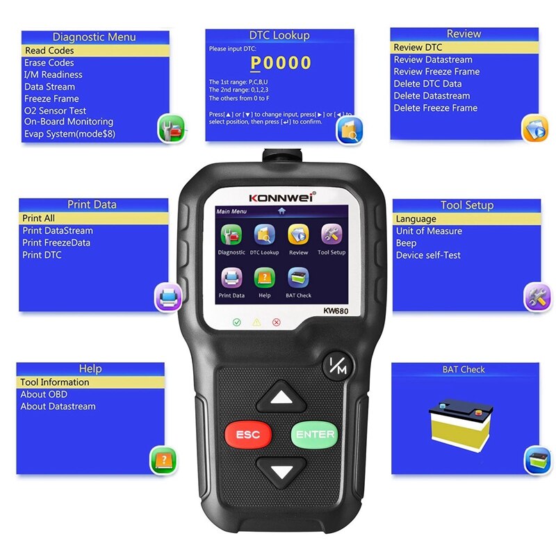 Konnwei KW680 OBD2 Scanner Obd Auto Diagnostische Auto Diagnostic Tool Lezen Duidelijke Fout Fout Codes OBD2 Automotive Scanner