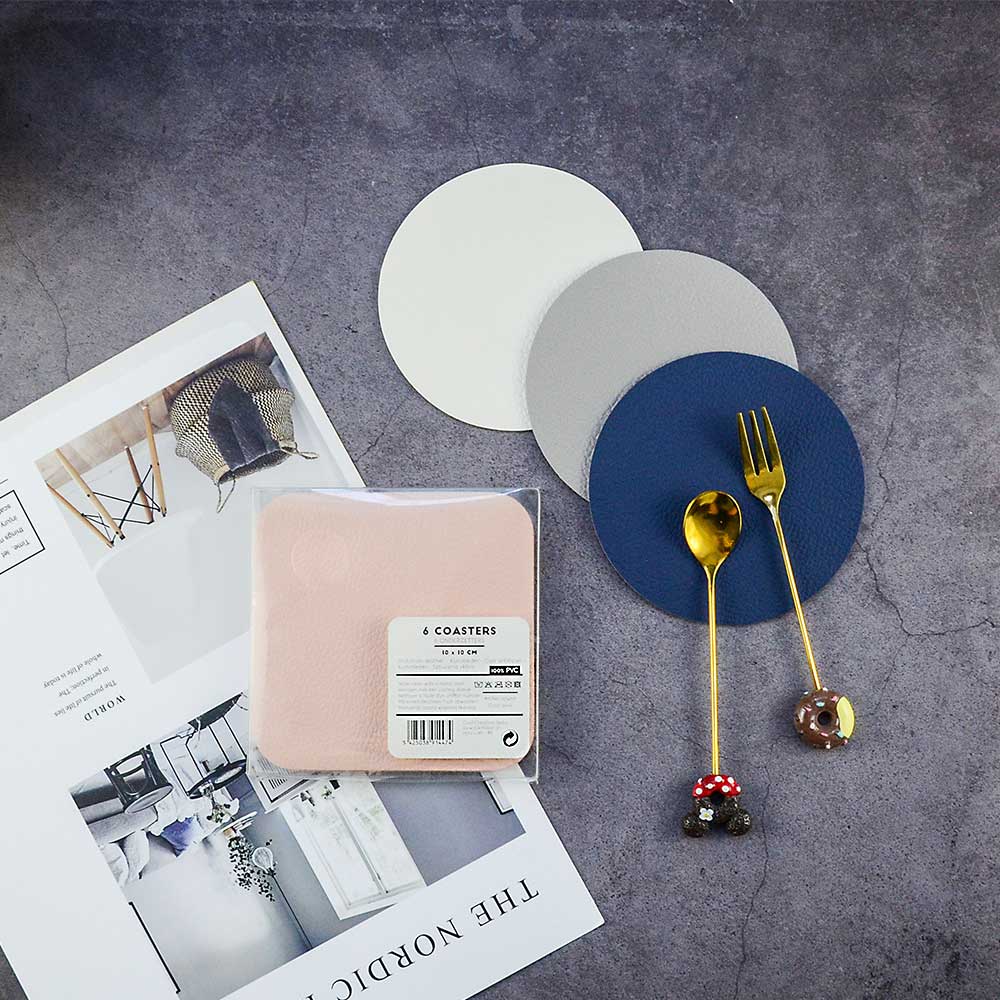 6 st pu läder glasunderlägg kopp matta dubbel färg glasunderlägg dukat bord bordstablett kaffe te pad dryck hållare heminredning