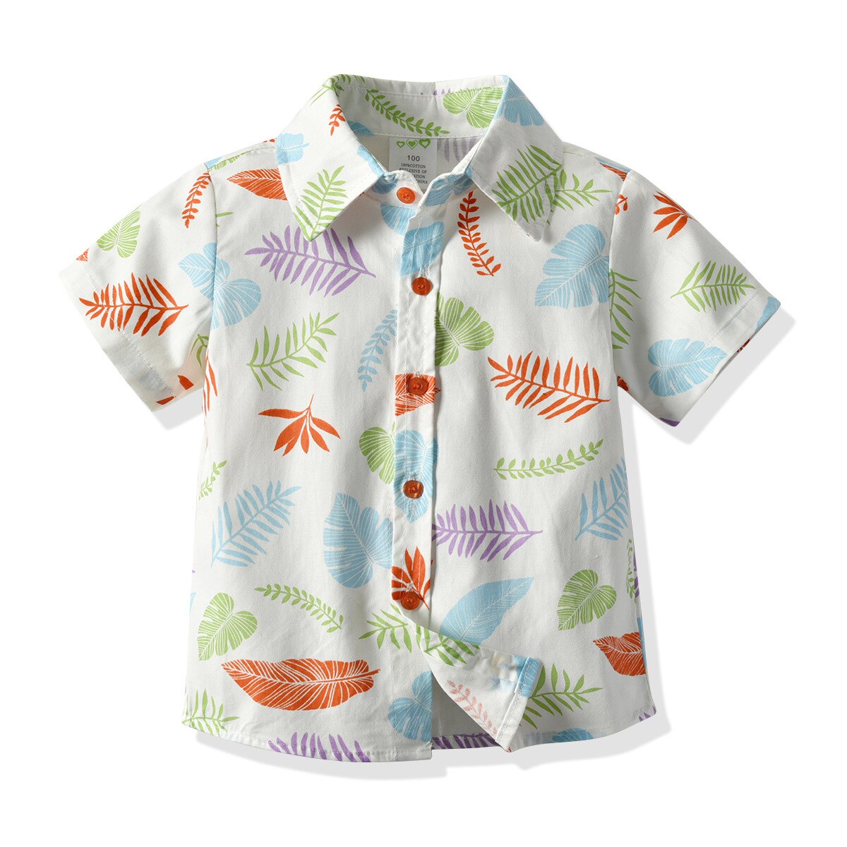 Summer Infant Boys Shirt Colorful Leaves Printing Short Sleeve Lapel Single-breasted Top Children Casual Clothes