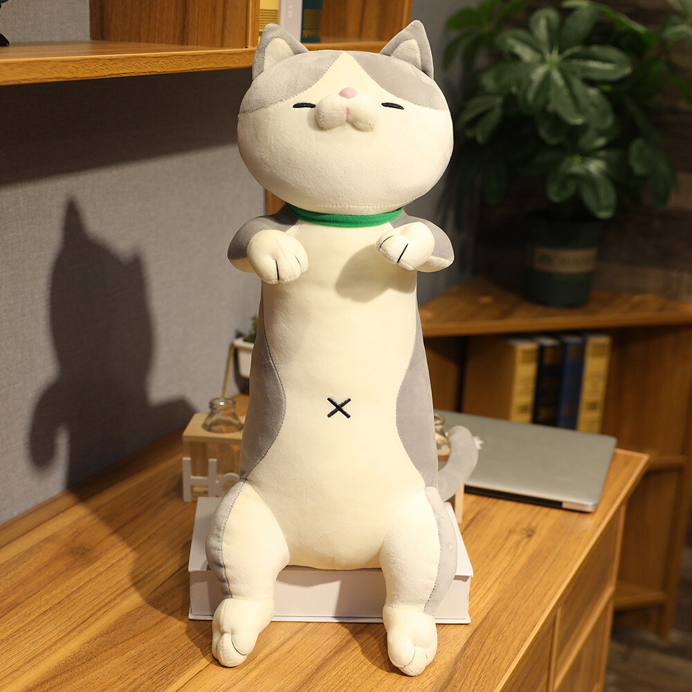 60-120cm Cute Shiba Inu Dog & Cat Plush Toys Stuffed Long Animals Sleep Boyfriend Pillow Doll Office Cushion Kids Girls: 90cm / grey cat