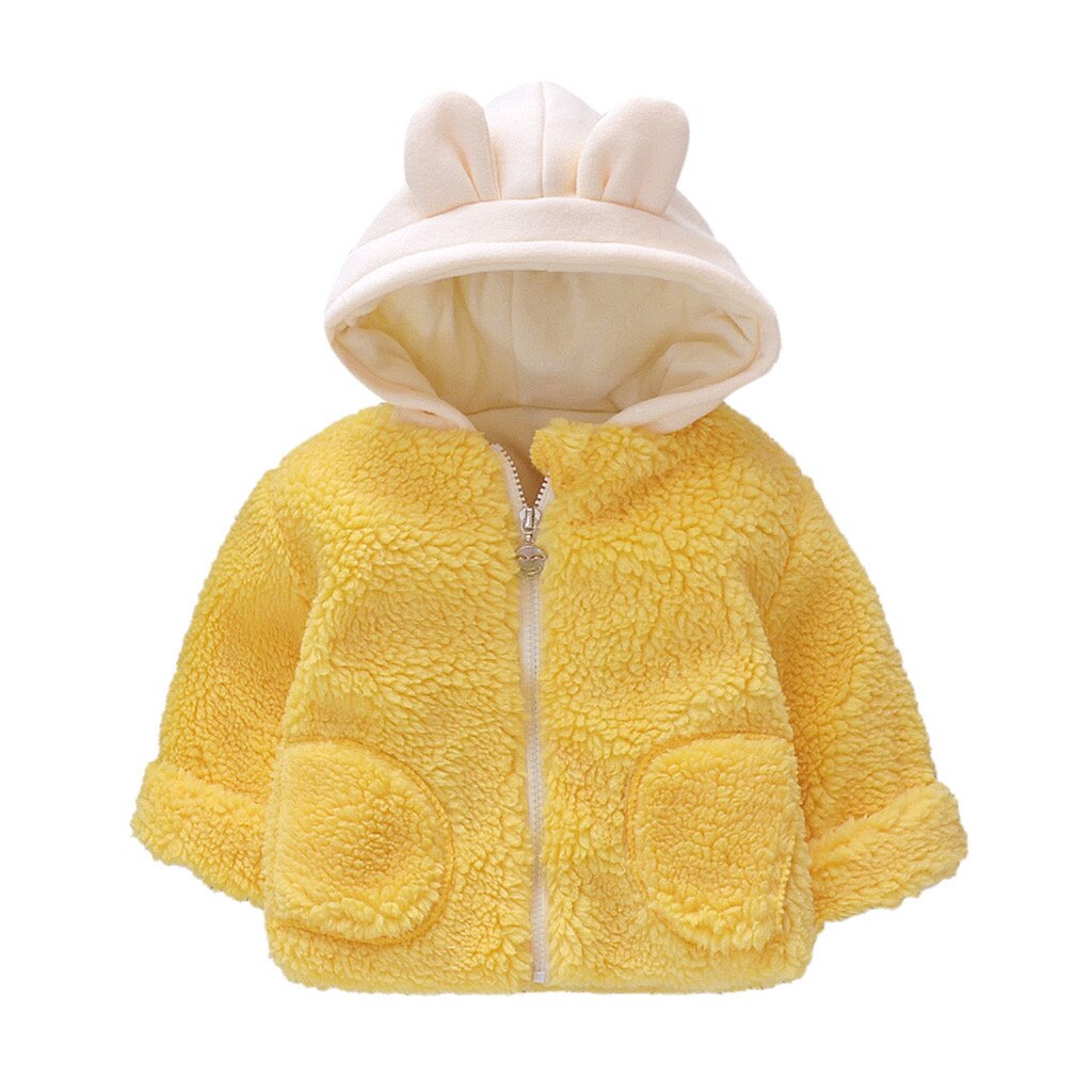 Cute Baby Ear Coat Autumn Winter Fleece Children's Sweaterr Boys And Girls Hoodie Jacket Baby Girl Winter Coat Color Matching: Yellow / 70