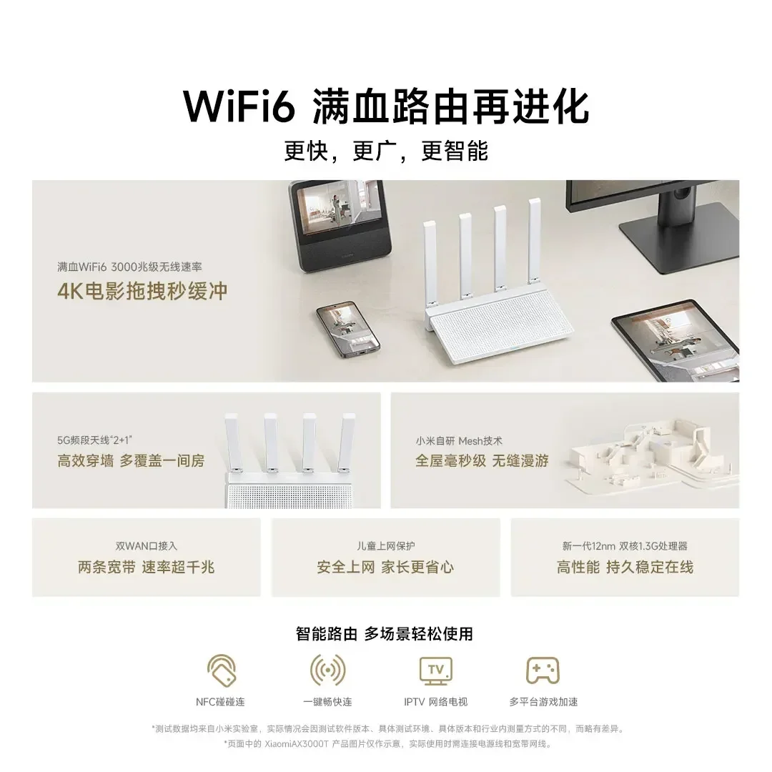 Xiaomi AX3000T 3000Mbs 256MB WiFi6 Dual WAN 2.4/5GHz Signal Network Qualcomm CPU with Mi Home