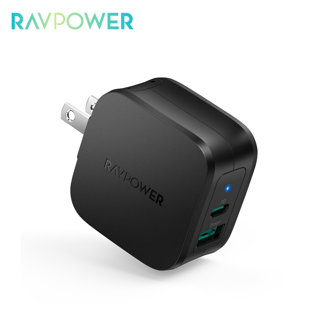 RAVPower 30W Wall Charger 2 Port Quick Charge 3.0 PD Fast Charging EU US Adapter Mobile Phone Cargador for IPhone Laptop Tablet: US plug black