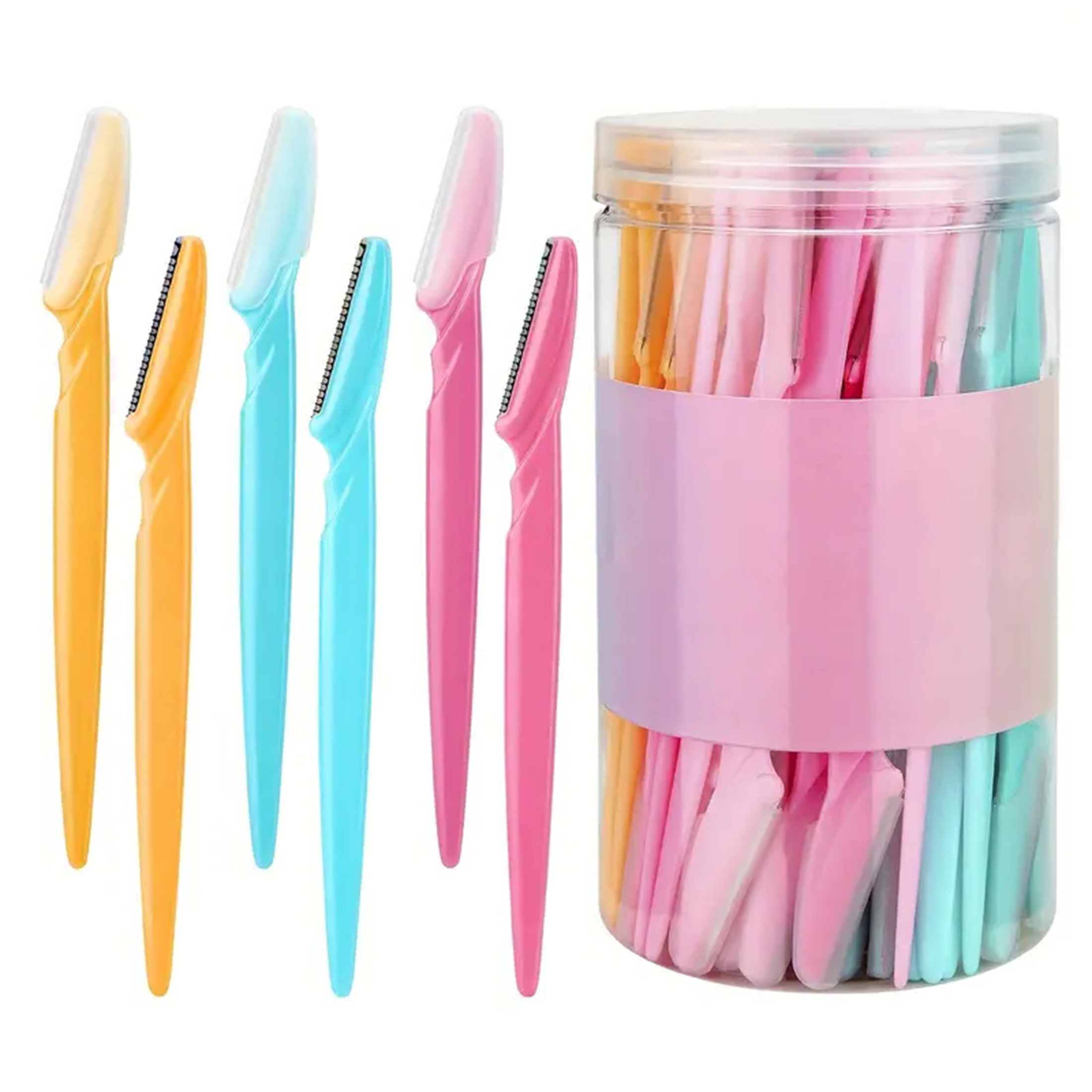 Recortador de cejas para mujer, afeitadora de cuchillas para la cara, depilación portátil para cejas, corte de cejas de seguridad, herramientas de maquillaje, 10/40 Uds.: Rosa