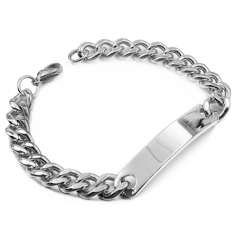 Gokadima Stainless Steel ID Bracelet For Women Men Jewellery Chain Cuff,4 colors, Items,WB001: Style1 silver21cm9mm