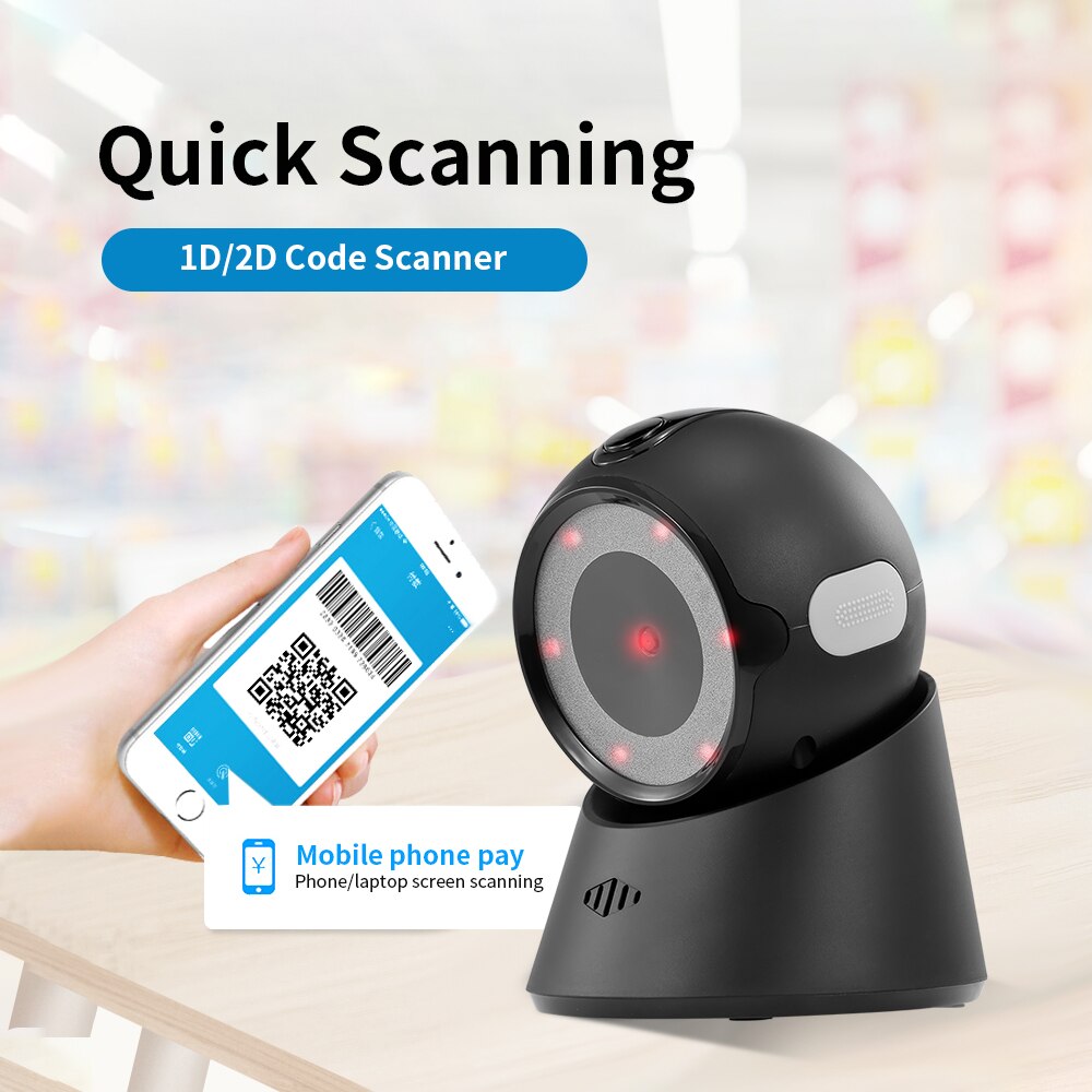 Wired Barcode Scanner USB Versatile Scanning Hands-free bar code reader Scan QR Code Reader for Ipad Supermarkets/Stores