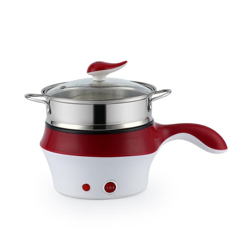 Mini Multifunction Electric Cooking Pot Machine Single/Double Layer Available Pot Multi Electric Rice Cooker Non-stick pan: Claret US Plug