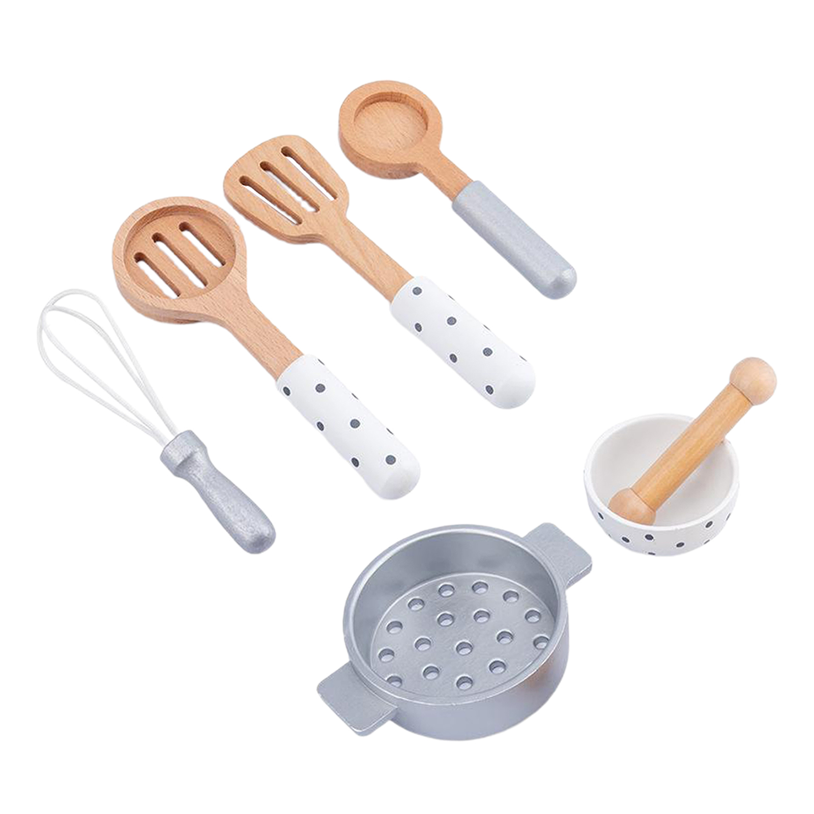 6 -teiliges set küchenutensilien aus holz für rollenspiele und zum kochen