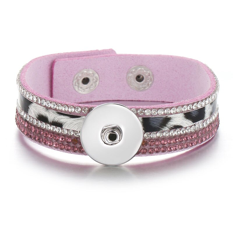 Se0215 pulseira de couro com múltiplas camadas, pulseira em veludo com 18mm, botões de pressão: pink